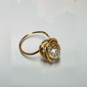 Gold Wire-Wrapped Crystal Ring - Gold Color